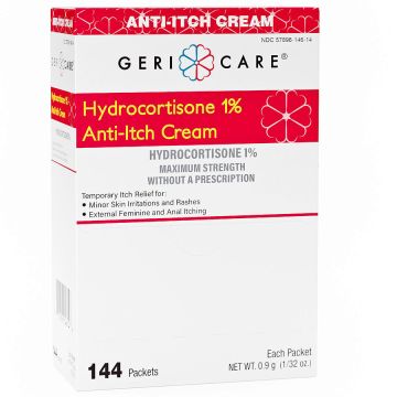 Itch Relief Cream Hydrocortisone 1% Maximum Strength, 144 Per Box Individual Packets