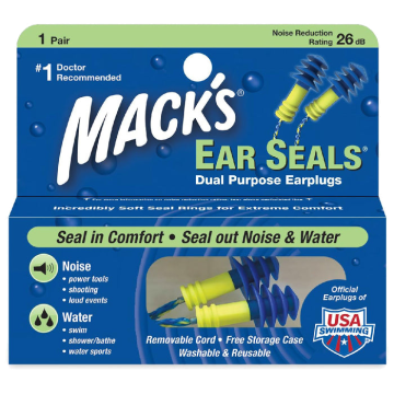 Macks Ear Seal Ear Plugs to Seal out Noise & Water, 2 Pack
