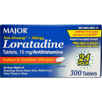 Loratadine 10 mg, 300 Tablets by Major