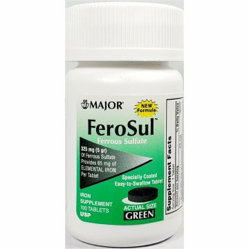FeroSul 65 mg 100 Green Tablets (1 or 3 Pack) by Major - 1 Pack