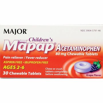 Children's Acetaminophen 80 mg 30 Chew Tabs (1 or 3 Pack) by Major - 3 Pack