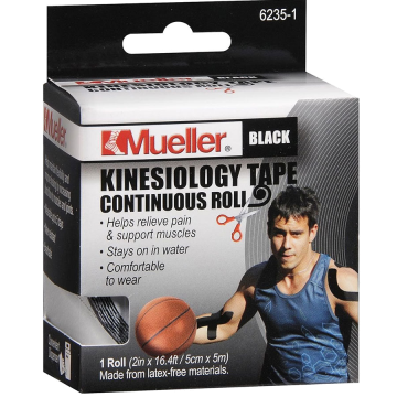 Mueller Kinesiology Tape Continuous Roll 2 inch x 16 Feet, Black