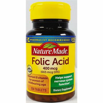 Folic Acid 400 mcg (665 mcg DFE), 250 Tablets by Nature Made