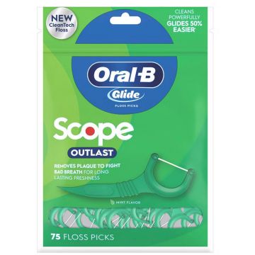 Oral-B Glide Dental Floss Picks with Scope Outlast Mint Flavor 75 Count