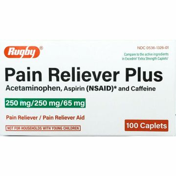Pain Reliever Plus, Acetaminophen 250 mg 100 Caplets by Rugby