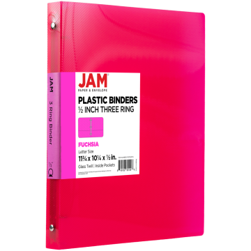 Fuchsia Hot Pink Plastic 1/2 Inch 3-Ring Binder