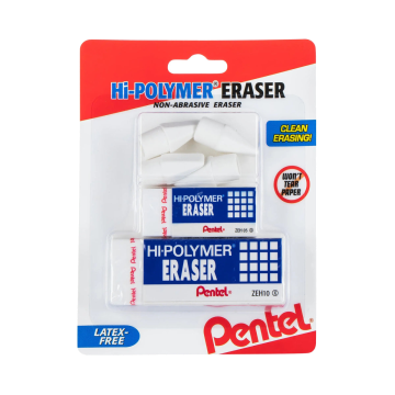 Pentel Hi-Polymer Eraser Mixed Pack (4-caps, 1-small block 1-large block), 6-Pk