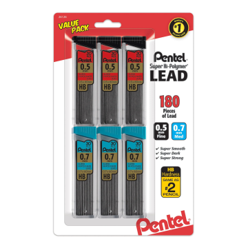 Pentel Super Hi-Polymer Lead Refill (0.5/0.7mm) Fine/Medium, HB, 30 pcs/Tube 6-Pk