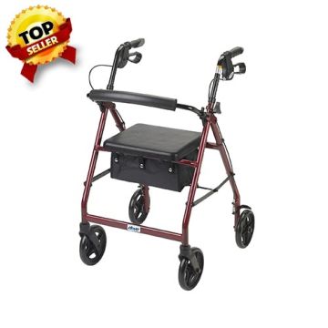 Drive Medical Aluminum Rollator with Fold Up and Removable Back Support and Padded Seat - Blue