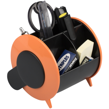 Round Desk Organizer and Supplies Set (Organizer, Pens, Scissor, Highlighter, Box Cutter, Ruler, Eraser, Stapler, Staples, and Paper Clips) - Orange