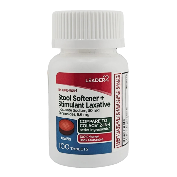 Stool Softener plus Stimulant Laxative 100 Tablets by Leader
