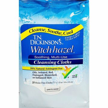 T.N. Dickinson's Witch Hazel Cleansing Cloths with Aloe, 25 Count