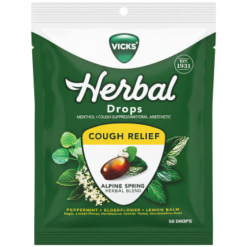 Vicks Herbal Cough Drops, Alpine Spring Herbal Blend 50 Count Bag