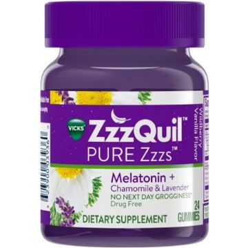 Vicks Zzzquil Sleep Aid Gummies Pure Zzzs Melatonin Chamomile & Lavender 24 Count