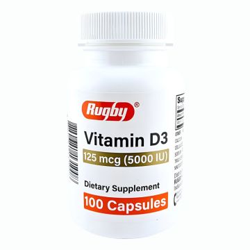 Vitamin D3 125 mcg (5000 IU), 100 Capsules by Rugby