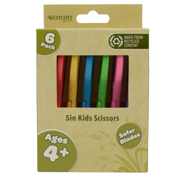 Westcott 5" KleenEarth Scissors 6-Pack, for Kids Ages 4+, Recycled Scissors for School and Craft Projects (00684-PARENT) - 1